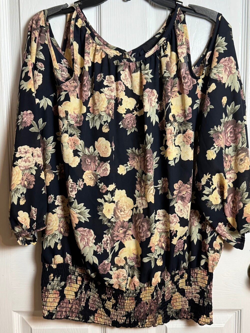 Torrid Floral Blouse Size 2 Cold Shoulder Smocked Waist NWT